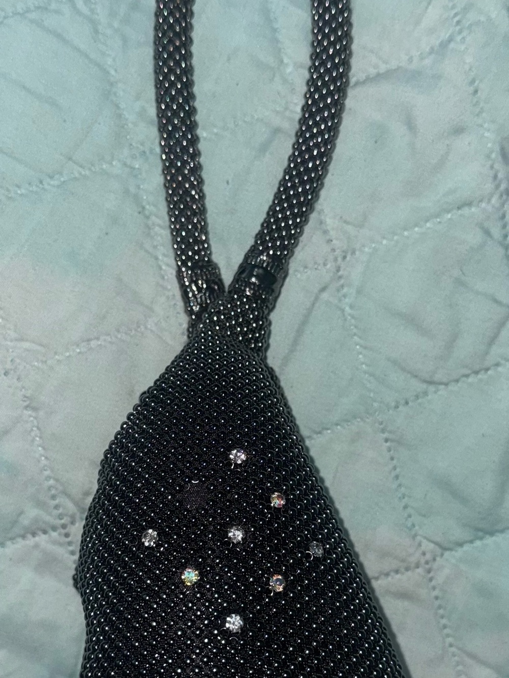 Black Beaded Evening Crossbody Bag with Crystal Accents